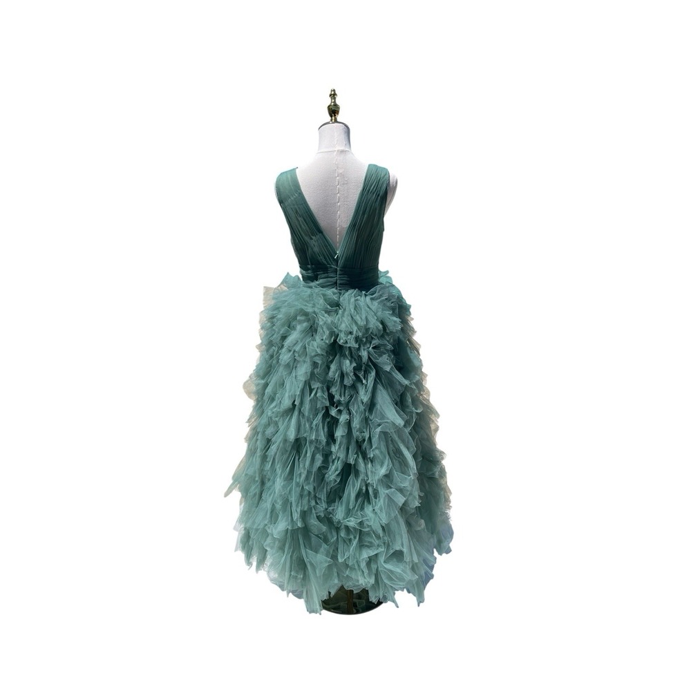 Mac Duggal 20411 Jade Green Tiered Ruffle Tulle Midi Dress Size 4 $598 - Picture 9 of 10